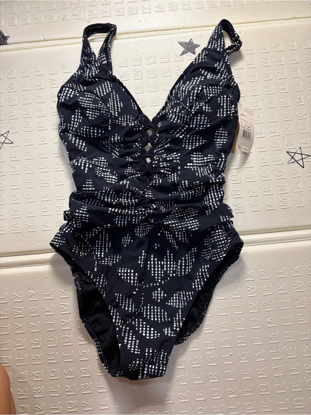 Gottex Navy and White Patterned One-Piece Swimsuit